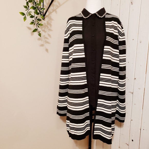 JONES STUDIO | LONG CLASSIC OPEN FRONT STRIPED CAR… - Picture 3 of 10